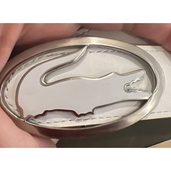 Lacoste Other - Lacoste White Genuine Leather Belt L 38.5” Silver Crocodile Logo Buckle Y2K